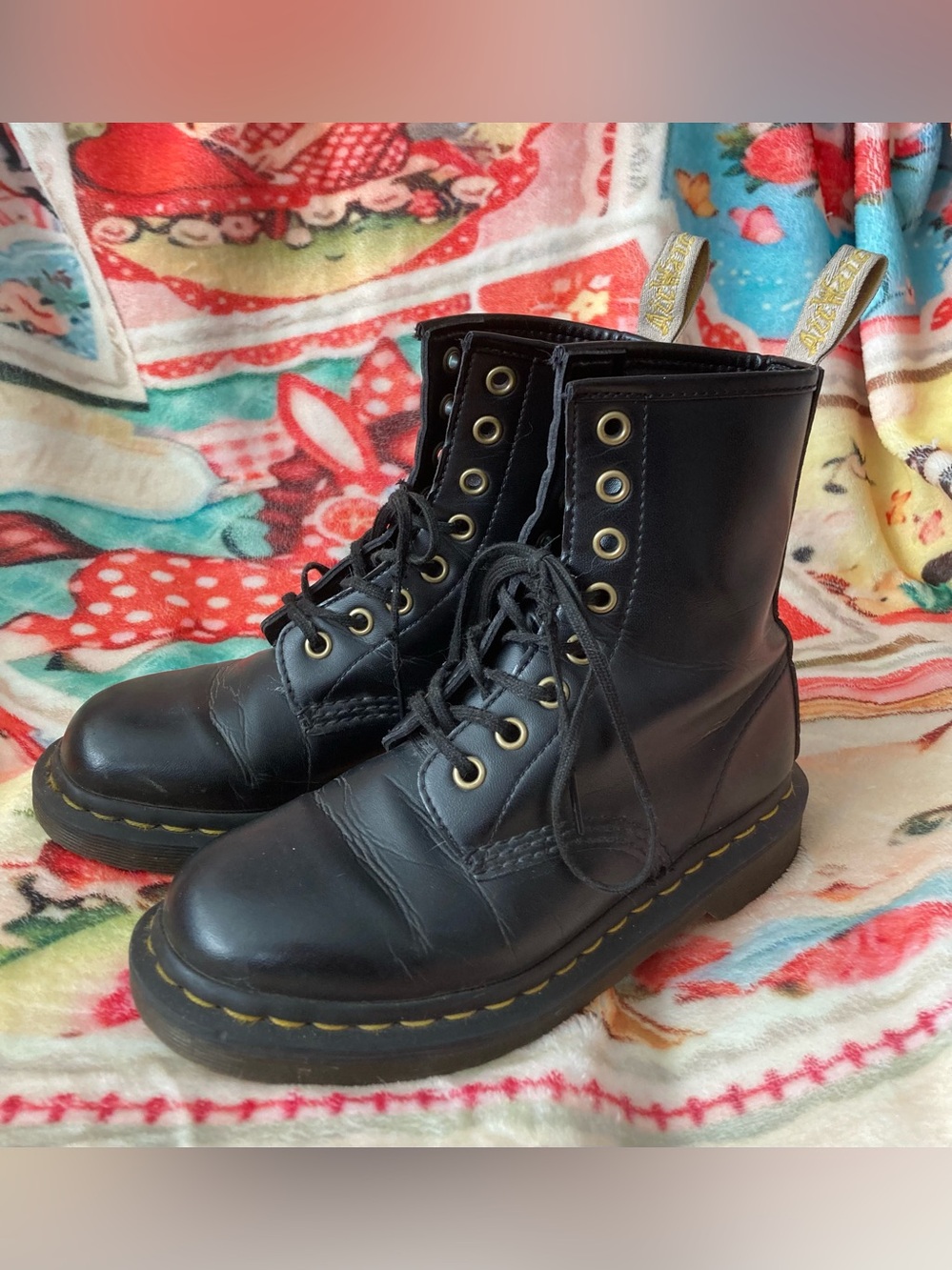 Dr. Martens Black Leather Lace-Up Combat Boots Docs Dr - Picture 2 of 6